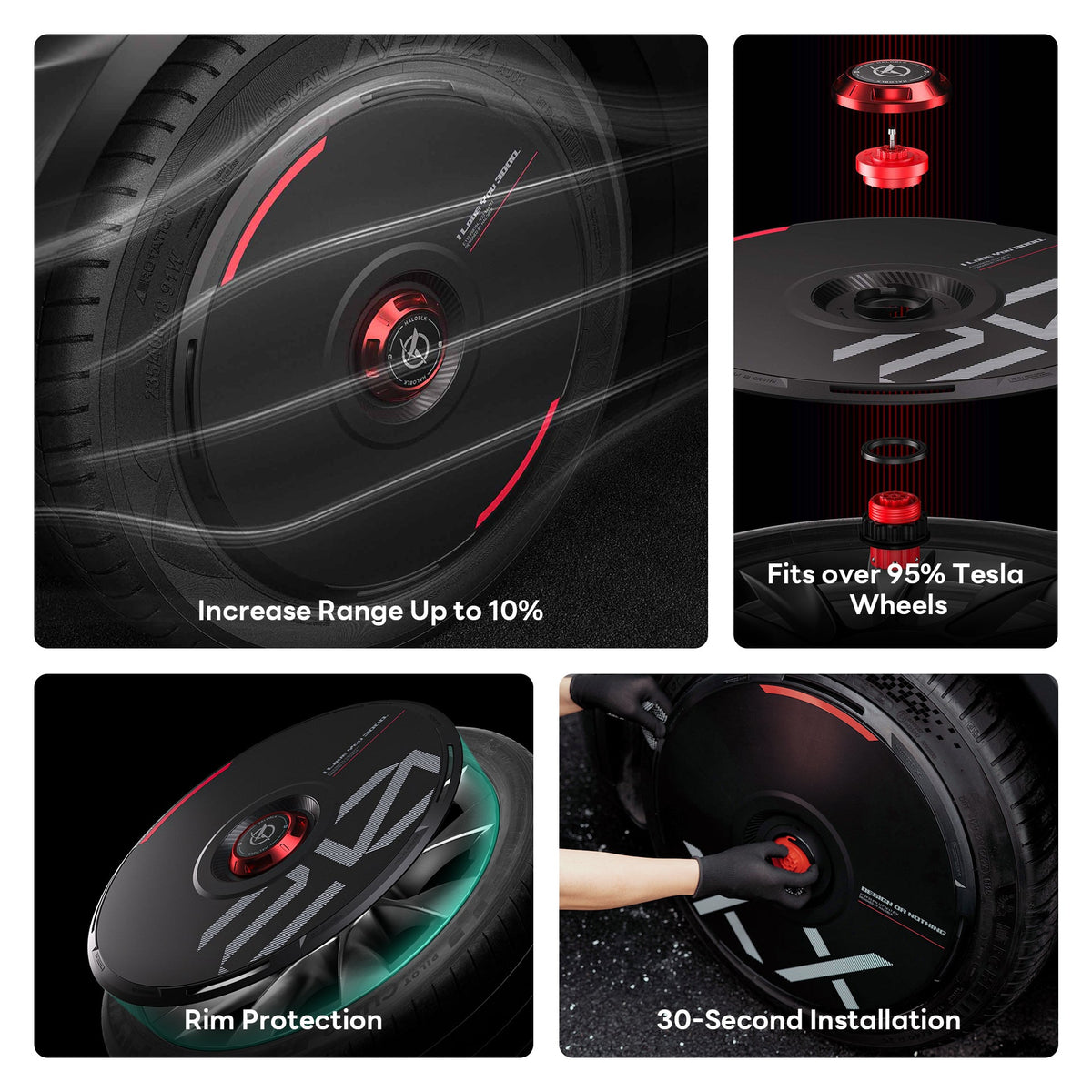 HALODISC 2 Custom Numbers - Black | Set of 4 Wheel Covers for Tesla