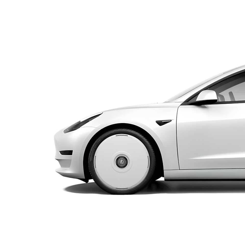 White Tesla Wheel Covers: HALODISC 2 RTP | HALOBLK