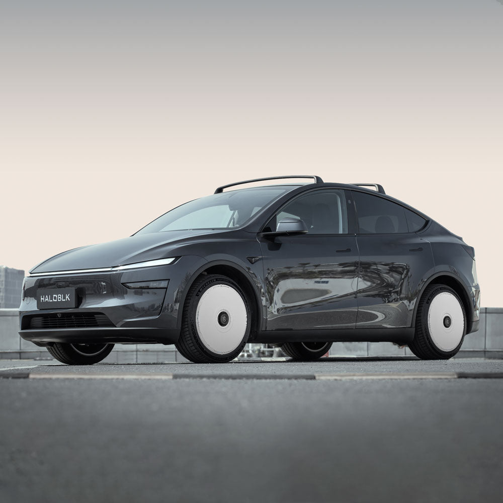White Tesla Wheel Covers: HALODISC 2 RTP | HALOBLK