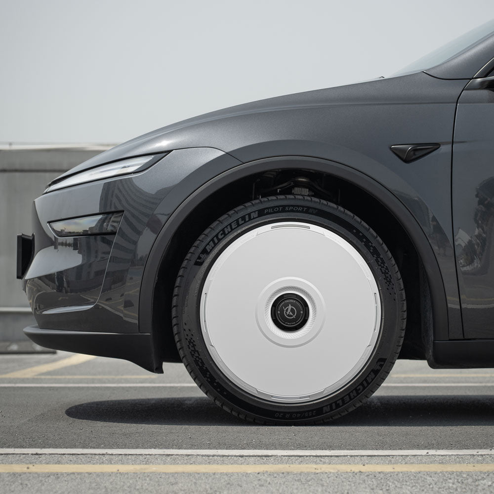 White Tesla Wheel Covers: HALODISC 2 RTP | HALOBLK