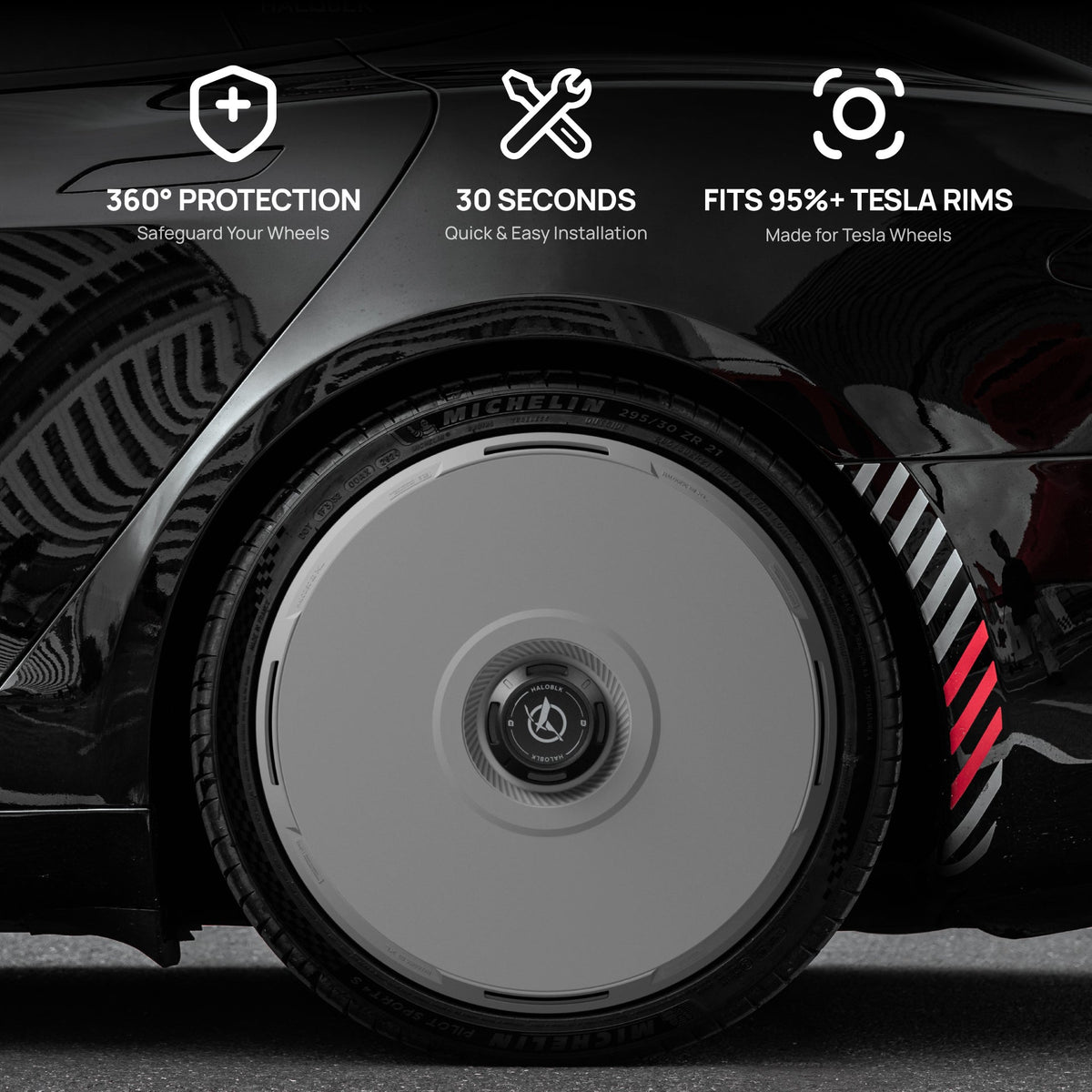 White Tesla Wheel Covers: HALODISC 2 RTP | HALOBLK