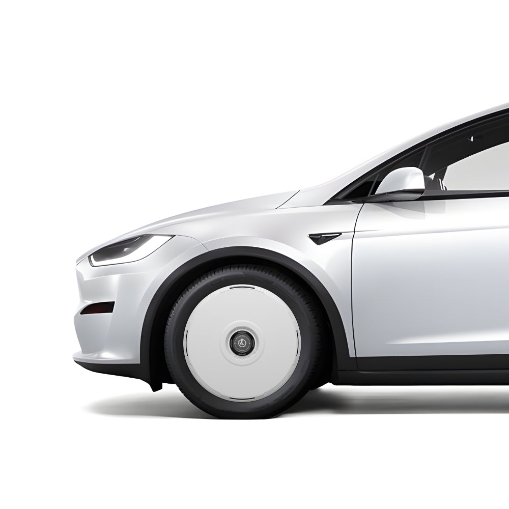 White Tesla Wheel Covers: HALODISC 2 RTP | HALOBLK