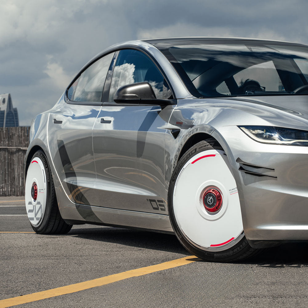 HALODISC 2 Custom Numbers - White | Set of 4 Wheel Covers for Tesla