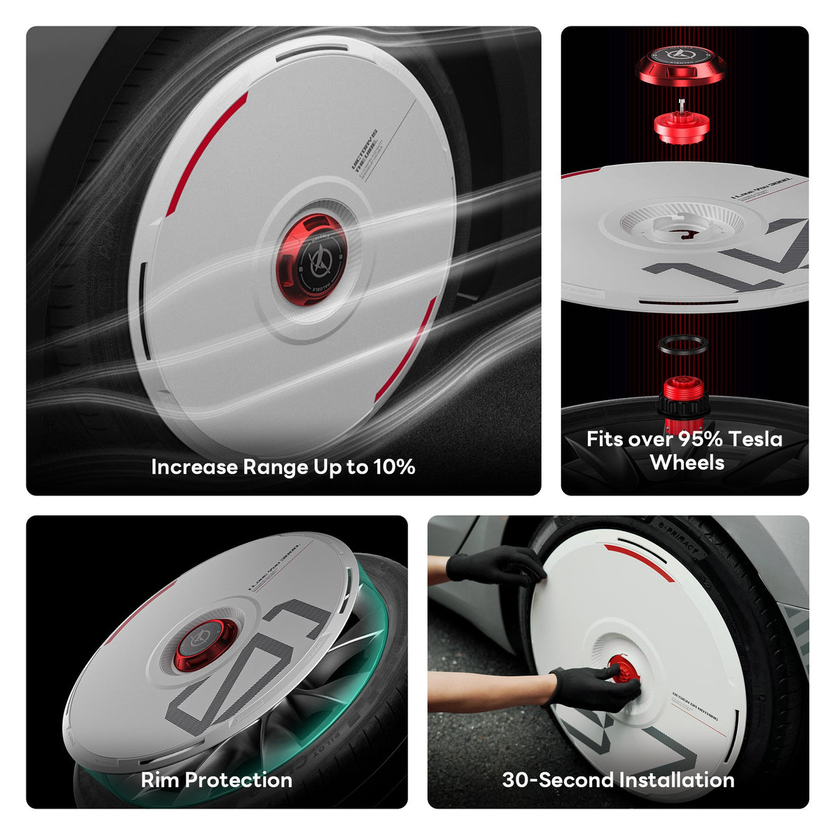 HALODISC 2 Custom Numbers - White | Set of 4 Wheel Covers for Tesla
