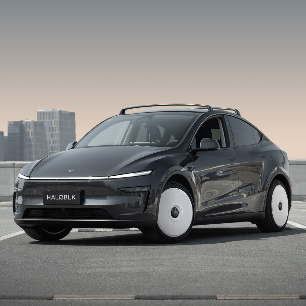 White Tesla Wheel Covers: HALODISC 2 RTP | HALOBLK
