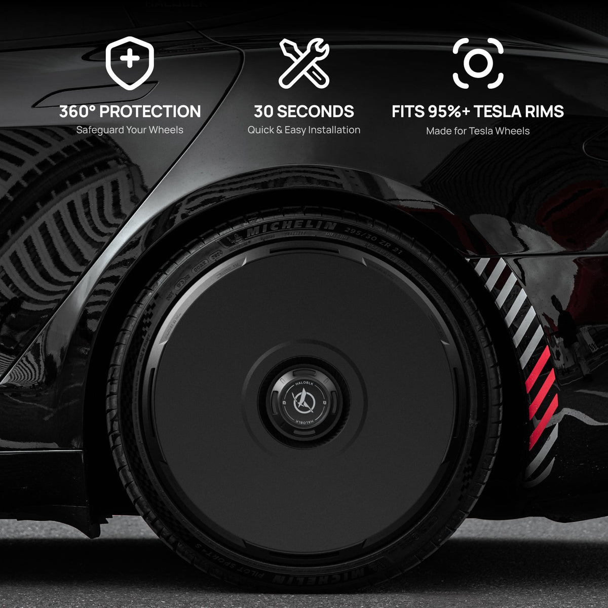 Black Tesla Wheel Covers: HALODISC 2 RTP | HALOBLK