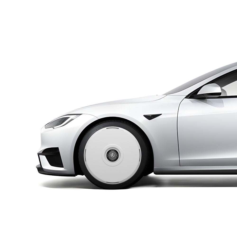 White Tesla Wheel Covers: HALODISC 2 RTP | HALOBLK