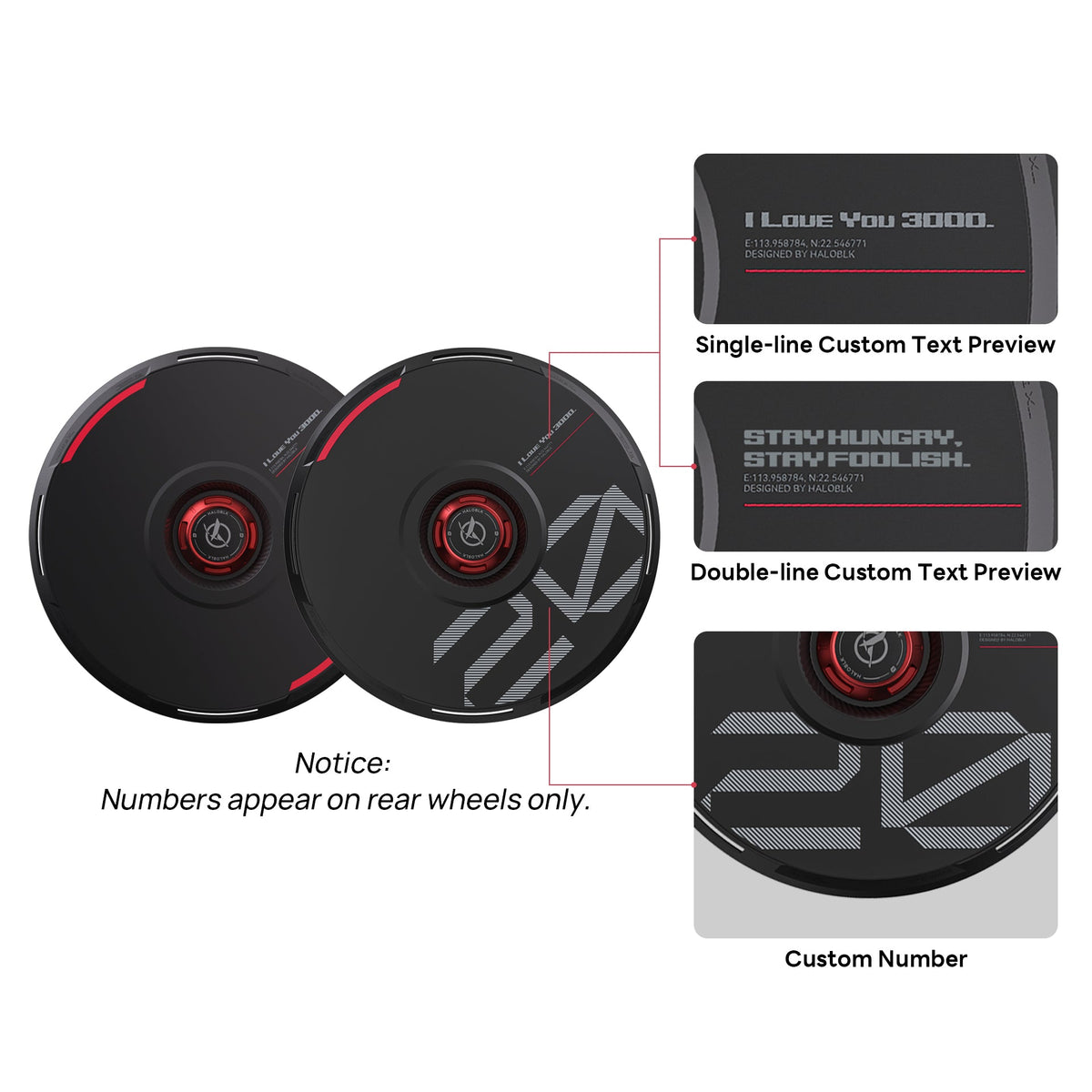 HALODISC 2 Custom Numbers - Black | Set of 4 Wheel Covers for Tesla